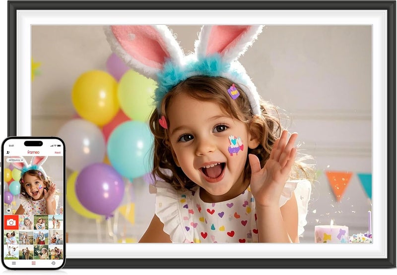 BIGASUO Frameo 10.1" WiFi Digital Picture Frame with 32GB Memory, 1280 x 800 IPS HD Touch Screen Electronic Photo Frame, Auto-Rotate, Slideshow, Wall Mountable, Share Photos/Video Remotely Anywhere - Image 1